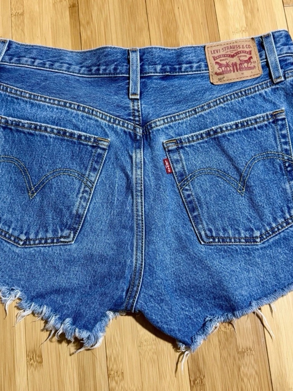 Levi's Blue Denim Frayed Hem Jean Shorts